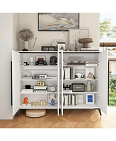 Homsee White Wood Sideboard, Storage Cabinet with 4 Doors and 8 Shelves