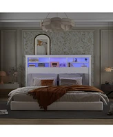 Homsee White Bookcase Headboard With Strong Storage And Led Light