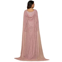 Lara Women's Long Sleeve Beaded Gown with Cape