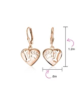 Bling Jewelry I Love My Dog Heart Shape Cut Out Puppy Pet Bone Animal Lover Paw Print Drop Dangle Lever back Earrings For Women Rose Gold Plated .925