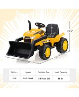 Costway 12V Kids Ride On Excavator Digger Electric Bulldozer Tractor Rc with Light & Music
