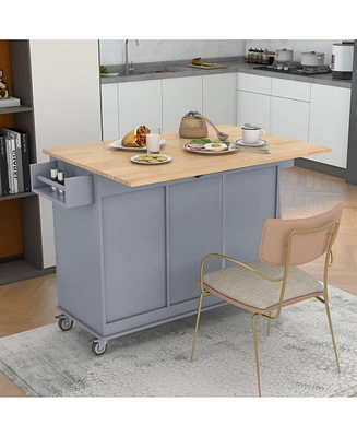 Slickblue Rolling Mobile Kitchen Island: Solid Wood Top, Locking Wheels, Storage Cabinet, Drop Leaf Breakfast Bar