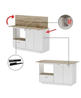 Famapy Kitchen Island Dining Table With Adjustable Shelves and Drawer