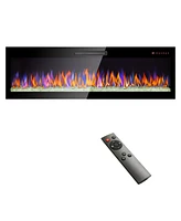 Mondawe 60Inch Recessed Ultra Thin Tempered Glass Front Wall Mounted Electric Fireplace With Remote