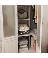 Famapy Tempered Glass Doors Big Armoires Wardrobe with Hanging Rods
