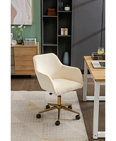 Slickblue Modern Velvet Fabric Material Adjustable Height 360 revolving Home Office Chair with Gold Metal Legs and Universal Wheels for Indoor