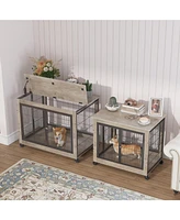 Furniture Style Dog Crate Side Table on Wheels – Double Doors and Lift Top