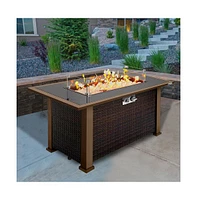 SereneLife 50,000 Btu Propane Gas Fire Pit Table with Glass Wind Guard