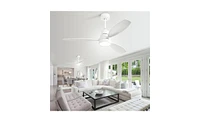 Slickblue 52-Inch White Wooden Ceiling Fan with 3 Solid Wood Blades, Remote Control, Reversible Dc Motor & Led Light