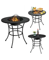 Sugift 31.5 Inch Patio Fire Pit Dining Table With Cooking Bbq Grate