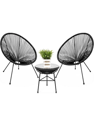 Best Choice Products 3-Piece All-Weather Patio Acapulco Bistro Furniture Set w/ Rope, Glass Top Table