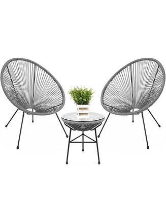 Best Choice Products 3-Piece All-Weather Patio Acapulco Bistro Furniture Set w/ Rope, Glass Top Table