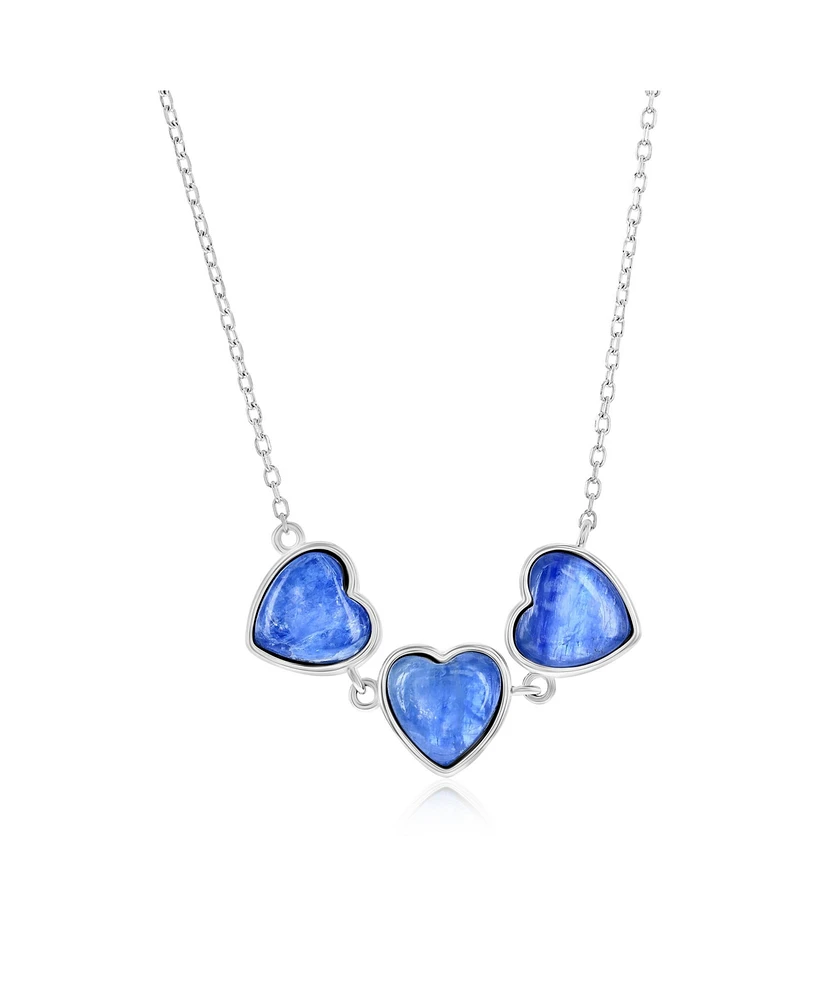 Caribbean Treasures Sterling Silver Triple Heart Necklace (Available Lapis, Malachite or Kyanite)