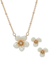 lonna & lilly Gold-Tone Crystal Color Flower Pendant Necklace & Stud Earrings Set