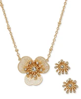 lonna & lilly Gold-Tone Crystal Openwork Flower Pendant Necklace & Stud Earrings Set