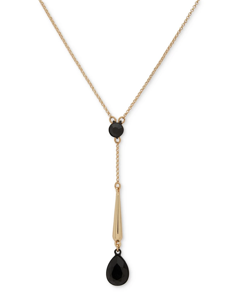 Dkny Gold-Tone Tapered Bar & Tear-Shape Stone Lariat Necklace, 16" + 3" extender