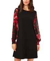 Msk Women's Round-Neck Printed-Sleeve Shift Dress