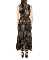 Msk Women's Plaid Smocked Mock-Neck Maxi Dress