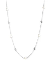 Lauren Ralph Lauren Sterling Silver Cubic Zirconia & Freshwater Pearl Station Necklace, 18" + 3" extender