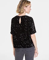 On 34th Women's Sequin Velvet Short-Sleeve Top, Created for Macy's