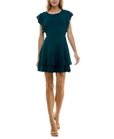 Crystal Doll Juniors' Ruffle-Sleeve Fit & Flare Dress