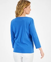 Style & Co Women's Cotton 3/4-Sleeve V-Neck Tee, Created for Macy's