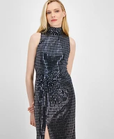 Anne Klein Women's Sequined Mock-Neck Midi Dress