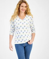 Style & Co Women's Printed V-Neck 3/4-Sleeve Top, Created for Macy's