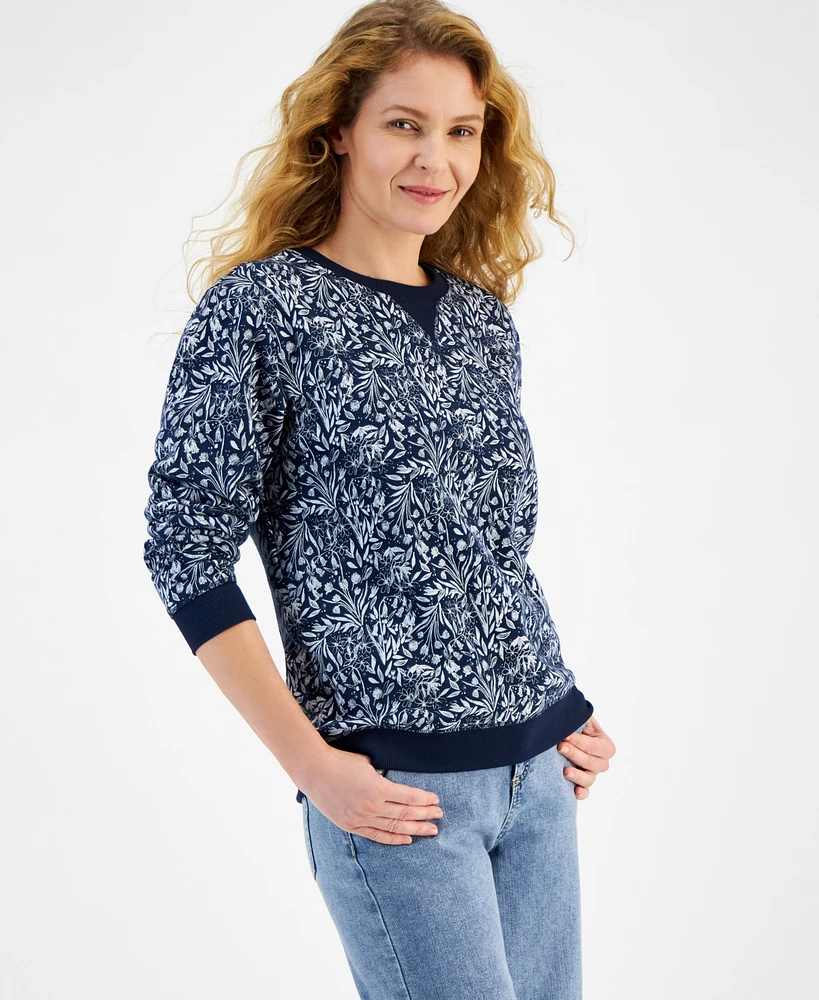 Style & Co Petite Printed Fleece Crewneck Sweatshirt, Created for Macy's
