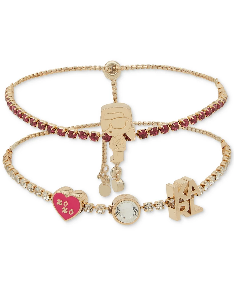 Karl Lagerfeld Paris Gold-Tone 2-Pc. Set Karl & Logo Charm Crystal Slider Bracelets