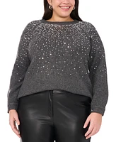 Vince Camuto Plus Size Sequin Raglan-Sleeve Crewneck Sweater
