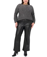 Vince Camuto Plus Size Sequin Raglan-Sleeve Crewneck Sweater