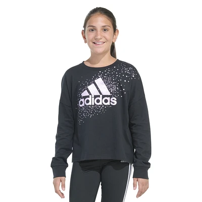 adidas Big Girls Cotton Long-Sleeve Crewneck Graphic T-Shirt