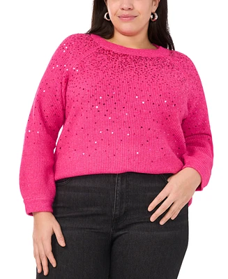 Vince Camuto Plus Size Sequin Raglan-Sleeve Crewneck Sweater