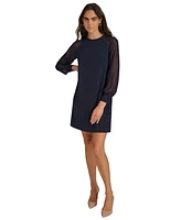 Calvin Klein Women's Crepe Chiffon-Sleeve Shift Dress