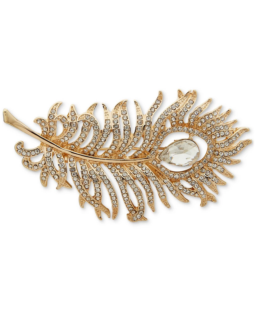 Anne Klein Gold-Tone Pave & Pear-Shape Crystal Feather Pin