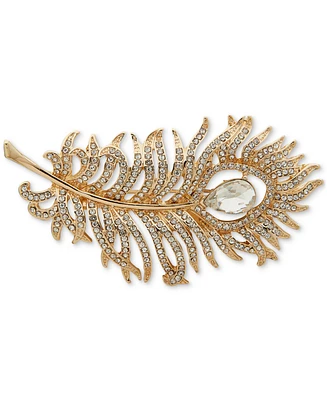 Anne Klein Gold-Tone Pave & Pear-Shape Crystal Feather Pin