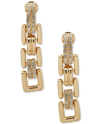 Anne Klein Gold-Tone Pave Link Clip-On Linear Drop Earrings