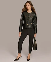 Donna Karan New York Women's Collarless Faux-Leather Jacket