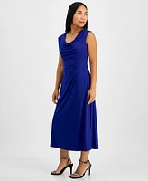 Connected Petite Cowlneck Glitter-Knit Midi Dress