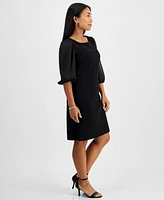 Connected Petite Boat-Neck 3/4-Sleeve Shift Dress