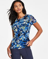 Bar Iii Women's Floral-Print Mesh Short-Sleeve T-Shirt, Exclusively at Macy's