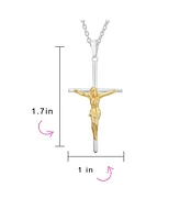 Bling Jewelry Simple Christian Catholic Religious Jewelry Medium Jesus Crucifix Cross Necklace Pendant For Women 2 Tone Gold Plated Sterling Silver