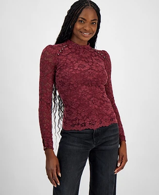 Guess Women's Josephine Lace Mock-Neck Long-Sleeve Top