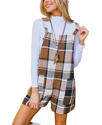 Cupshe Women's Brown Plaid Square Neck Sleeveless Wide Leg Romper