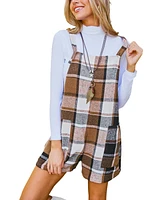 Cupshe Women's Brown Plaid Square Neck Sleeveless Wide Leg Romper