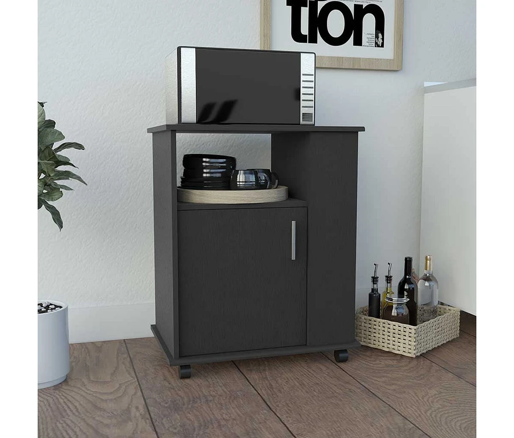 Depot E-shop Munich Lower Microwave Pantry Single Door Cabinet, Three Lateral Shelves, Two Interior Shelves