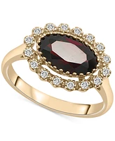 Garnet (1-7/8 ct. t.w.) & White Topaz (1/4 ct. t.w.) Oval Halo Ring in 14k Gold-Plated Sterling Silver