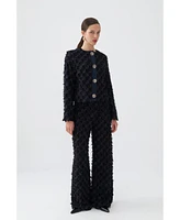 Nocturne Women's Collarless Tassel Textured Jacket