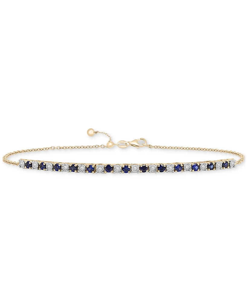 Lab Grown Sapphire (3/4 ct. t.w.) & Diamond (1/20 ct. t.w.) Bolo Bracelet in 14k Gold-Plated Sterling Silver